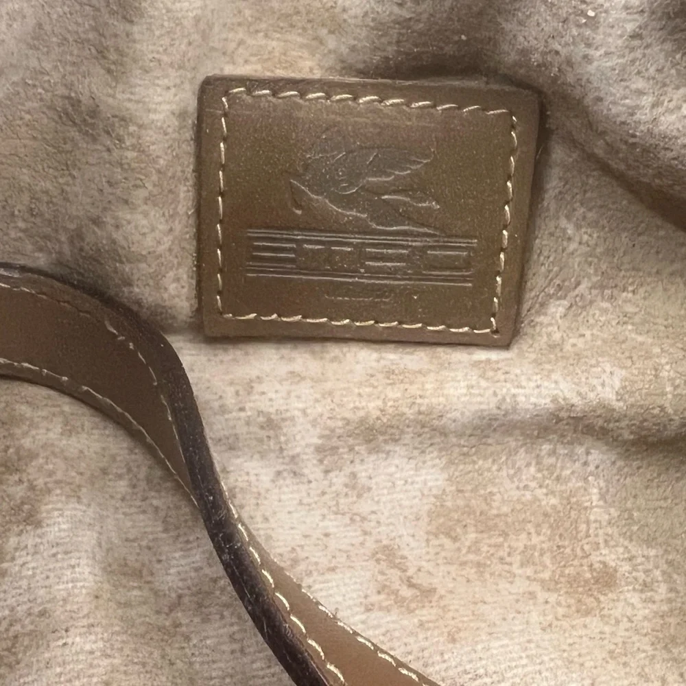 3016: Vintage Etro Brown Leather Barrel Satchel Shoulder Bag Italy - Picture 8 of 11